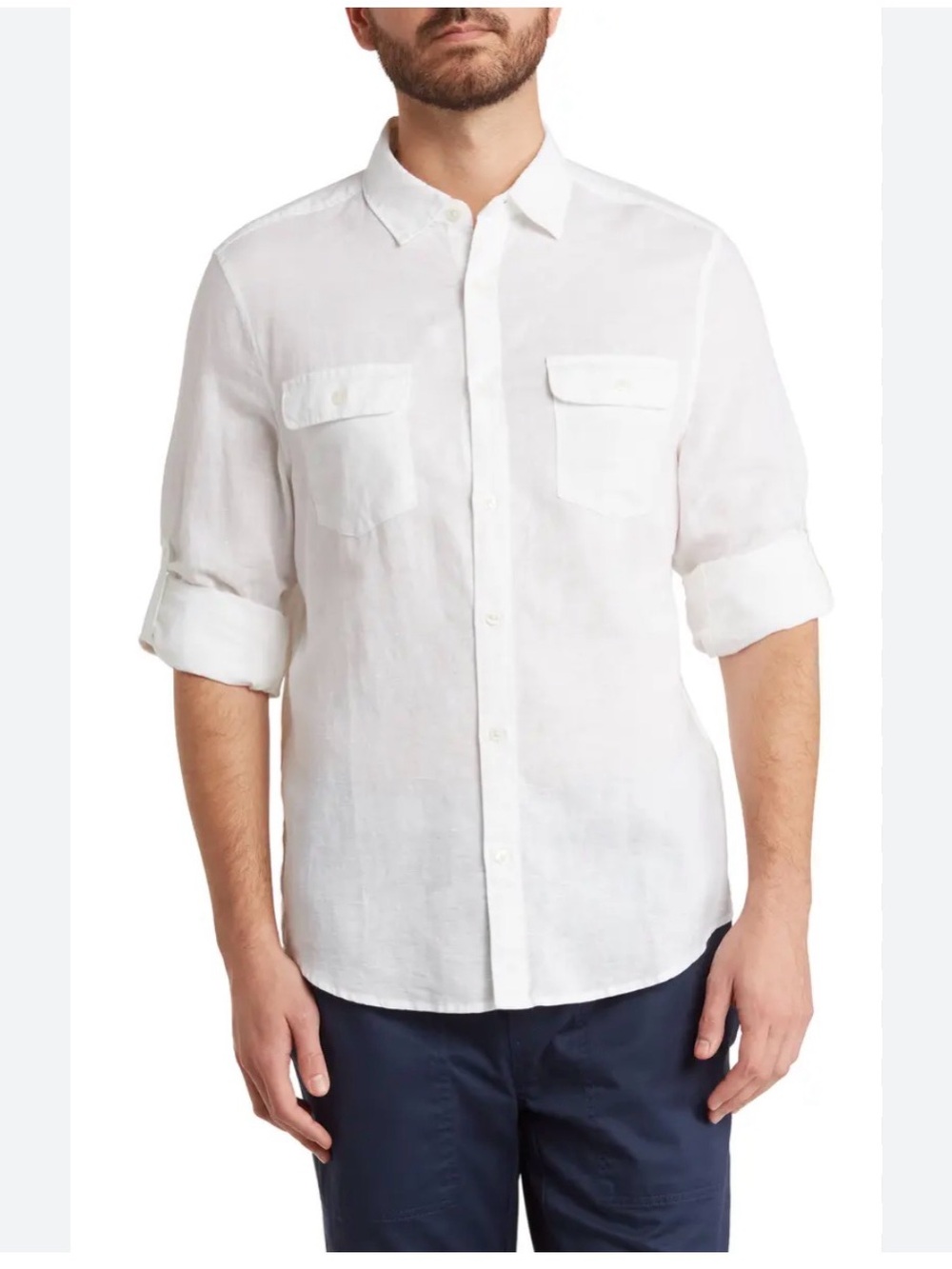 Perry Ellis Men's White Long-Sleeve Linen Blend Shirt